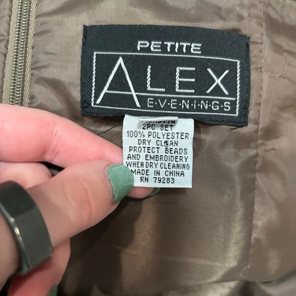 Alex Evenings Brown Beaded Midi & Jacket 2 Piece Dress Wedding Size  10P - Picture 8 of 8